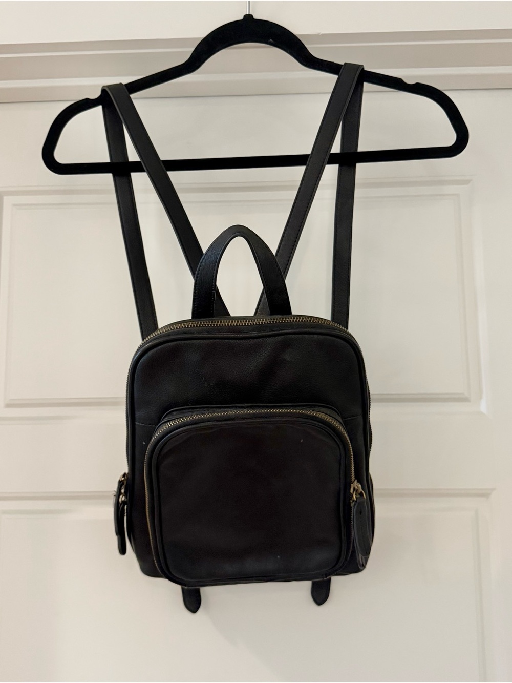 Margot Black Mini Small Leather Square Backpack 11.5" by 9" Travel Adjustable
